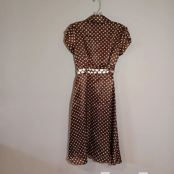 Vintage Dress Barn Brown Polka Dot Dress pretty woman Style Size 4 - Picture 2 of 5